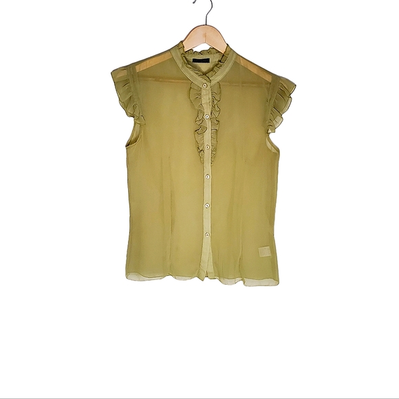 Forever 21 Tops - Chartreuse Green Ruffled Button Up Sheer Sleeveless Button-up Blouse